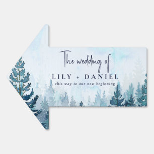 Winter Pine Tree Forest Wedding This Way Arrow Sign