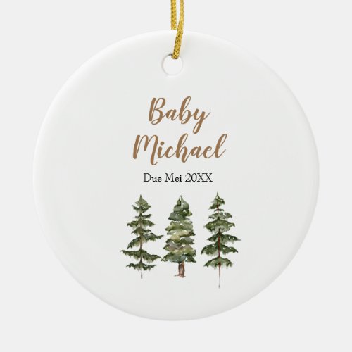 Winter Pine Tree Forest Were Expecting Parents Ceramic Ornament