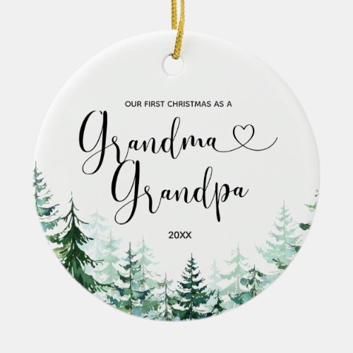 Winter Pine Tree Grandma  Grandpa First Christmas Ceramic Ornament