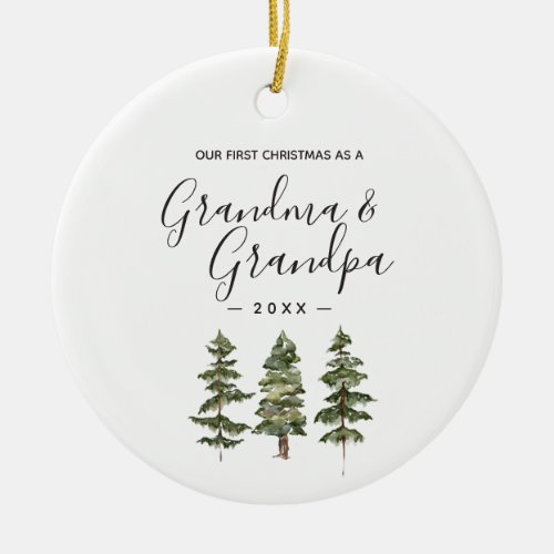 Winter Pine Tree Grandma Grandpa First Christmas Ceramic Ornament