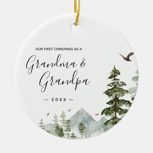 Winter Pine Tree Grandma Grandpa First Christmas Ceramic Ornament