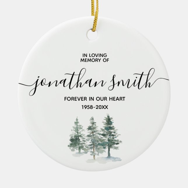 Winter Pine Tree In Loving Memory of Ceramic Ornament (Front)