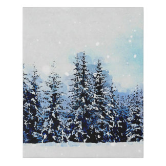 Winter Pine Tree Landscape Christmas Painting Faux Canvas Print