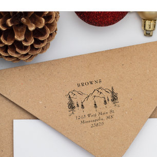 Winter Pine-tree Landscape Family Return Address Rubber Stamp