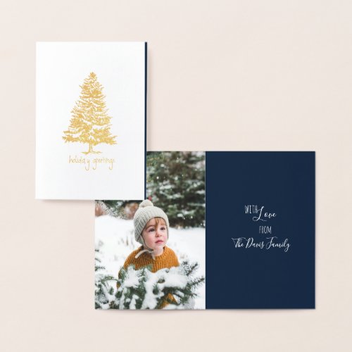 Winter Pine Tree Mini Holiday Greetings With Photo Foil Card