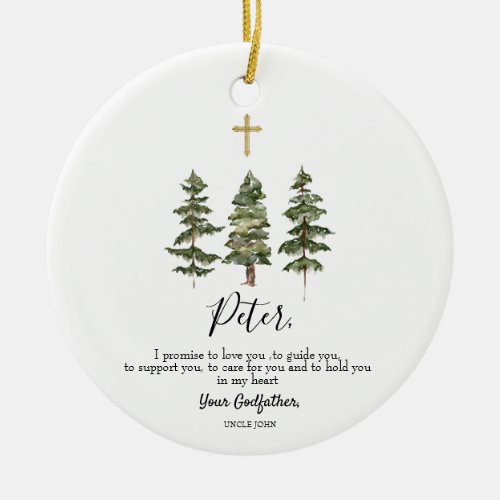 Winter Pine Tree Personalised Promise to Godchild Ceramic Ornament