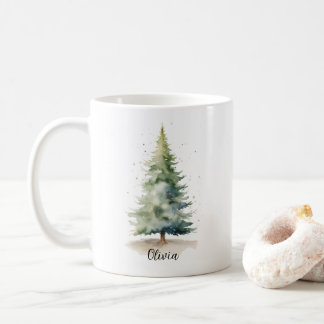 Winter Pine Tree Personalized Christmas Coffee Mug