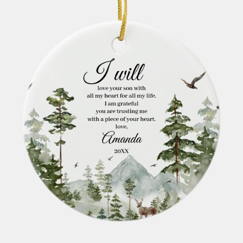Winter Pine Tree Personalized Mother of the Groom Ceramic Ornament