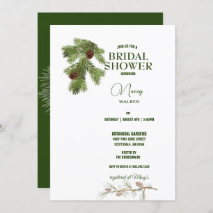 Winter Pine Tree & Pine Cones Bridal Shower Invitation