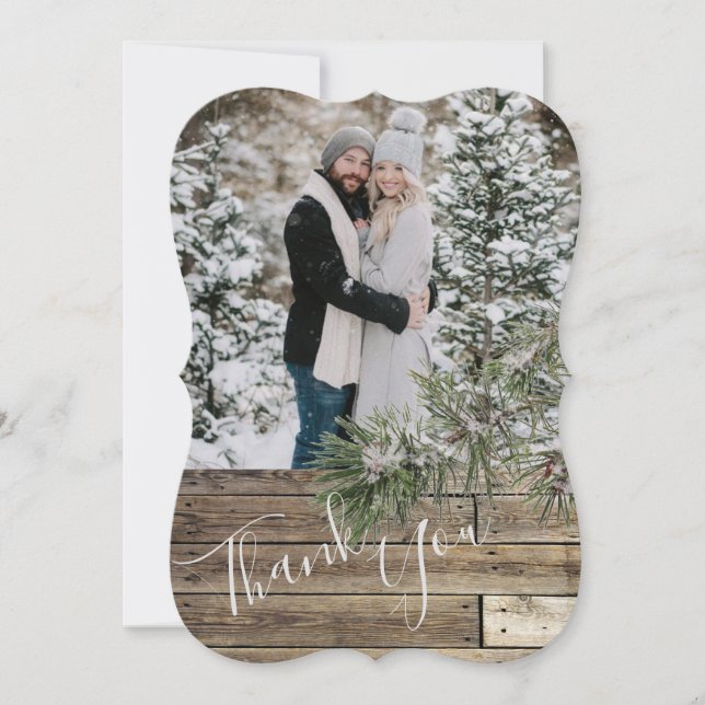 Winter Pine Tree & Pine Cones Wedding Thank You Card (Front)