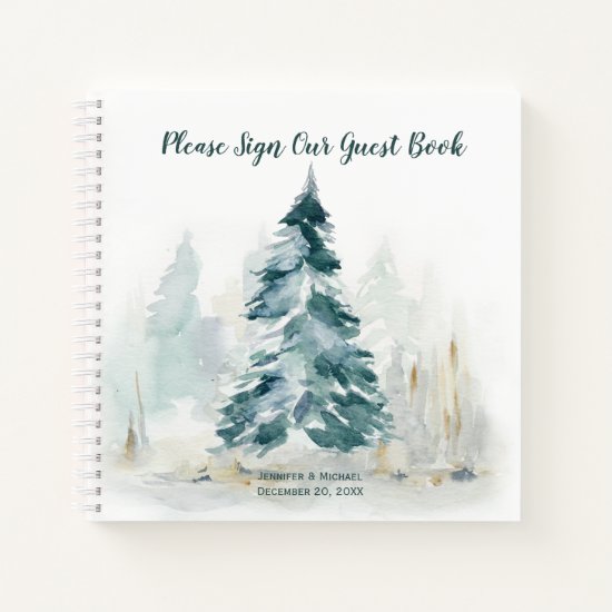 Winter Pine Tree Pine Green Back Guest Book
