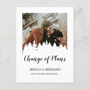 Winter Pine Tree Script Photo Change of Plans Invitation Postcard