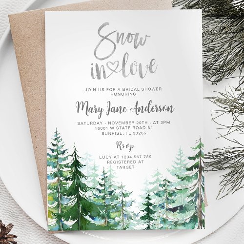 Winter Pine Tree Snow in love Bridal Shower  Invitation