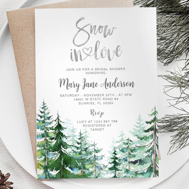 Winter Pine Tree Snow in love Bridal Shower  Invitation (Creator Uploaded)