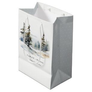 Winter Pine Tree Snow Landscape Watercolor Wedding Medium Gift Bag