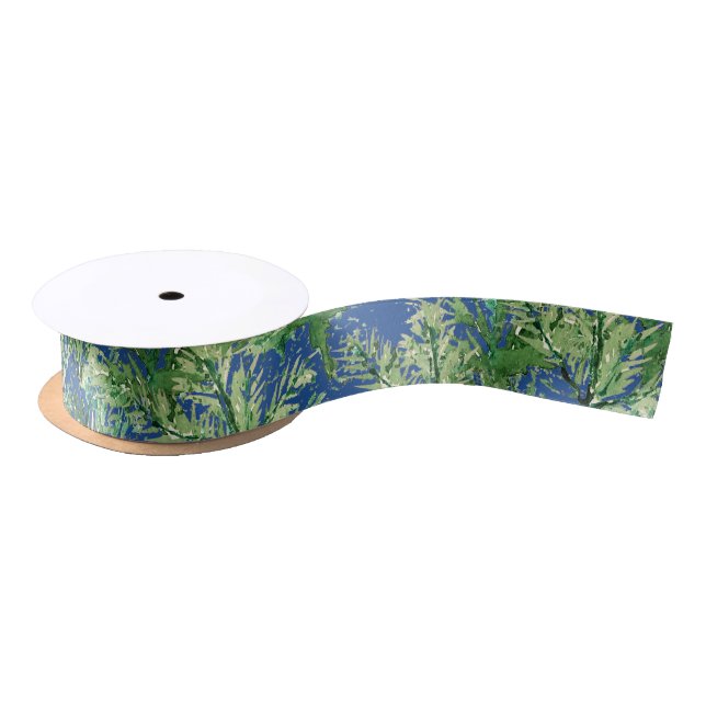 Winter Pine Tree Watercolor Hand-painted Satin Ribbon (Spool)