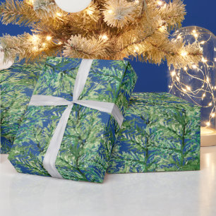 Winter Pine Tree Watercolor Hand-painted Wrapping Paper
