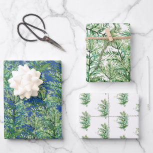 Winter Pine Tree Watercolor Hand-painted Wrapping Paper Sheets