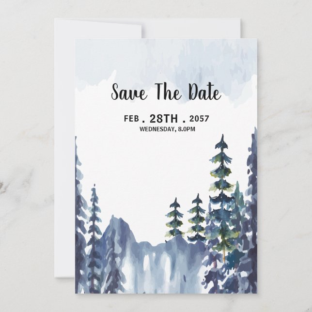 Winter pine tree wedding invitations card design (Back)