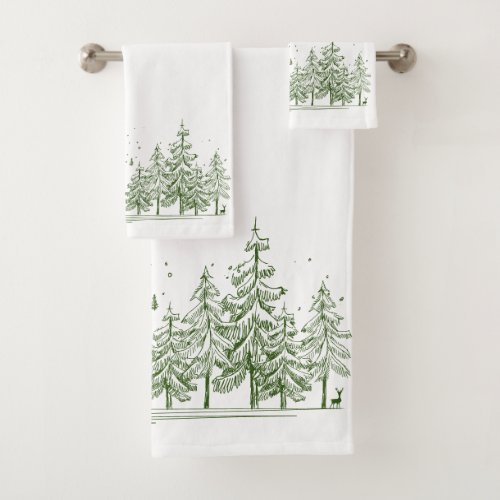 Winter Pine Trees and Deer CHANGE COLOR Bath Towel Set