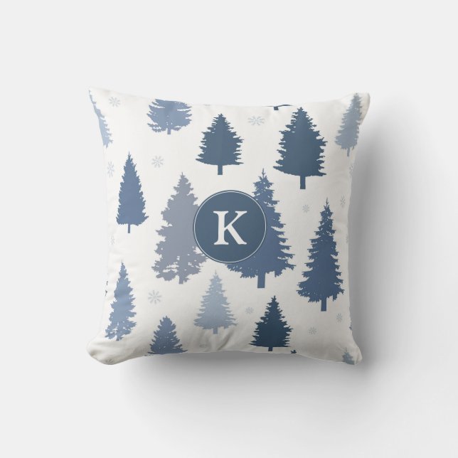 Winter Pine Trees and Snowflakes Christmas Pattern Throw Pillow (Front)
