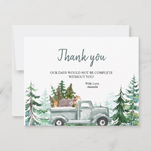 Winter Pine Trees Animals Truck Thank you Card