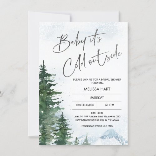 Winter Pine Trees Baby Its Cold Baby Shower Invitation
