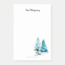 Winter Pine Trees Black White Elegant Hand-Drawn