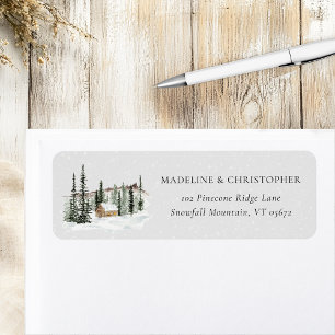 Winter Pine Trees Cabin Wedding Return Address Label