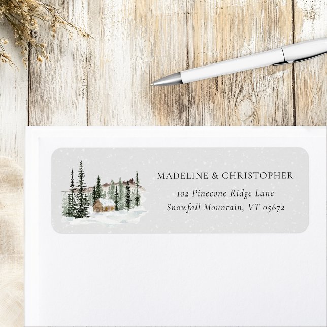 Winter Pine Trees Cabin Wedding Return Address Label (Creator Uploaded)