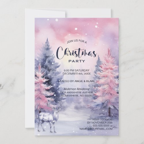 Winter Pine Trees Christmas Party Invitation