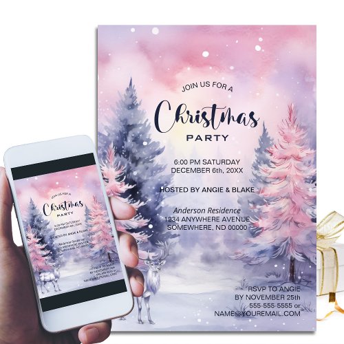 Winter Pine Trees Christmas Party Invitation