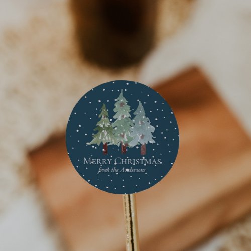 Winter Pine Trees Classic Round Sticker