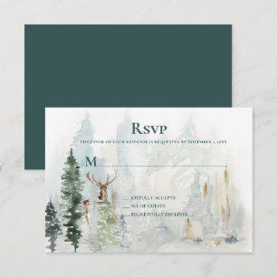 Winter Pine Trees Deer Antlers Snow RSVP Card