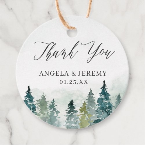 Winter Pine Trees Forest Elegant Thank You Favor Tags