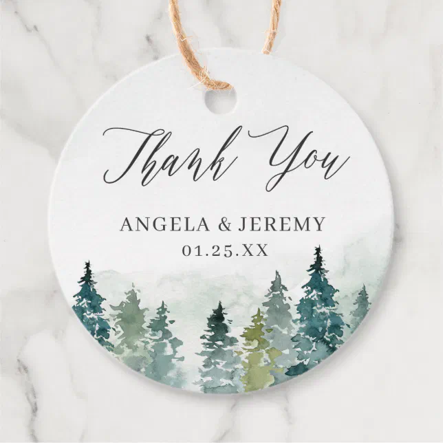 Winter Pine Trees Forest Elegant Thank You Favor Tags | Zazzle