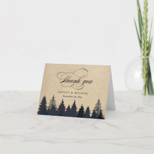 Winter Pine Trees Forest Script Kraft Thank You Card