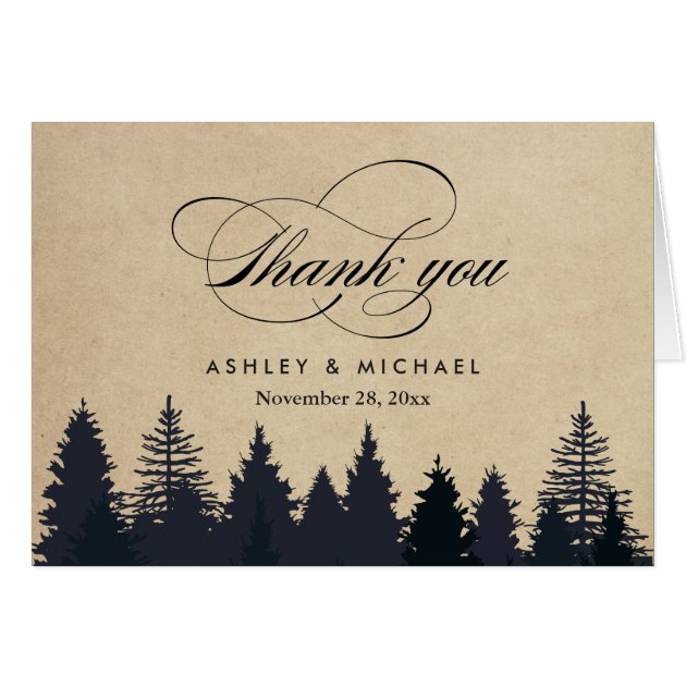 Winter Pine Trees Forest Script Kraft Thank You Card