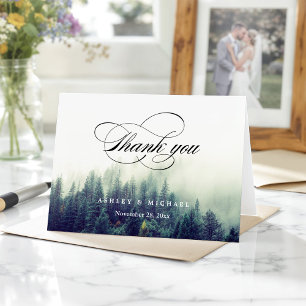 Winter Pine Trees Forest Script Thank You Card