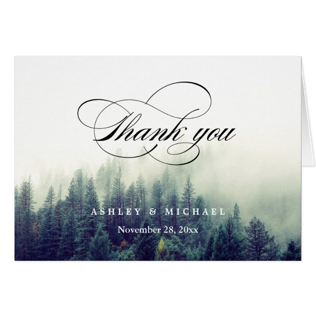 Winter Pine Trees Forest Script Thank You Card