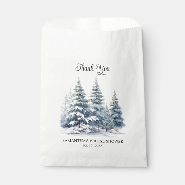 Winter pine trees forest Snow in Love Thank You Favor Bag (Front)