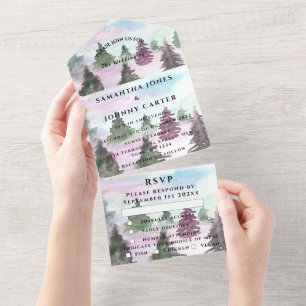 Winter Pine Trees Forest Snow RSVP Wedding All In One Invitation