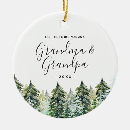 Winter Pine Trees Grandma Grandpa 1st Christmas   Ceramic Ornament