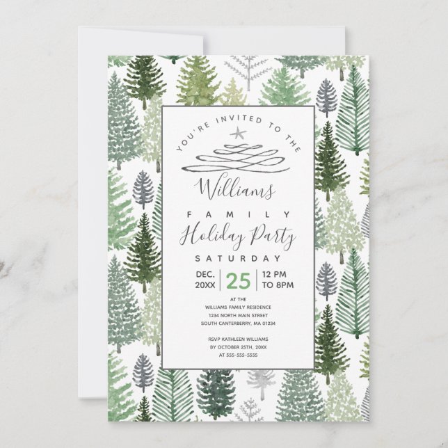 Winter Pine Trees Holiday Party Invitation (Front)
