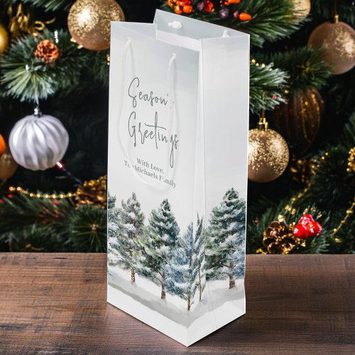 Winter Pine Trees Holiday Personalized  Wine Gift Bag