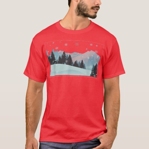 Winter Pine Trees In A Snowstorm Winter Season Sno T_Shirt