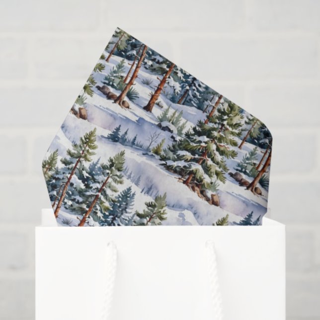 Winter Pine Trees in Watercolor  Tissue Paper (Gift Bag)