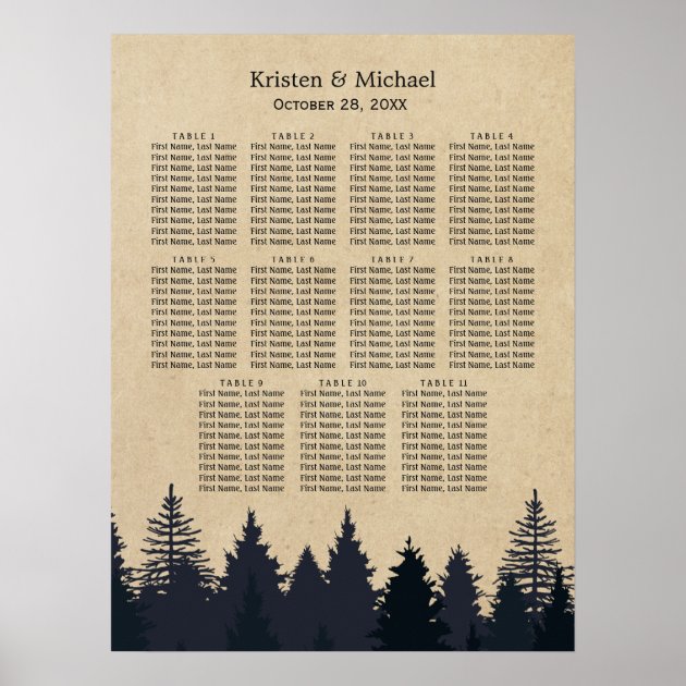 Winter Pine Trees Kraft Wedding Seating Chart