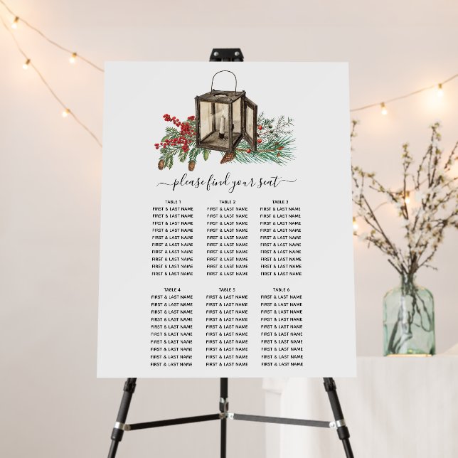 Winter Pine Trees Lantern Wedding Seating Chart Foam Board (In Situ (Stand))