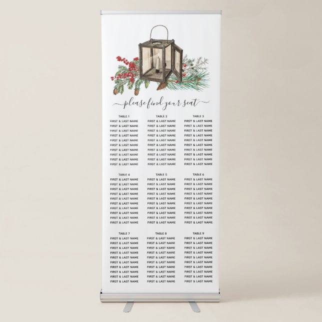 Winter Pine Trees Lantern Wedding Seating Chart Retractable Banner (Front)
